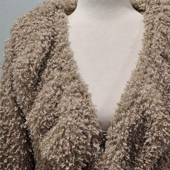 Sioni Beige Fuzzy Soft Blazer Jacket Large Long Sleeve Lined Boho Chic Comfy - Picture 2 of 12